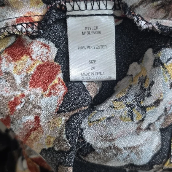 Ophelia Roe Floral Peplum Blouse Black Button Front Flowy Top 2X - Picture 5 of 6